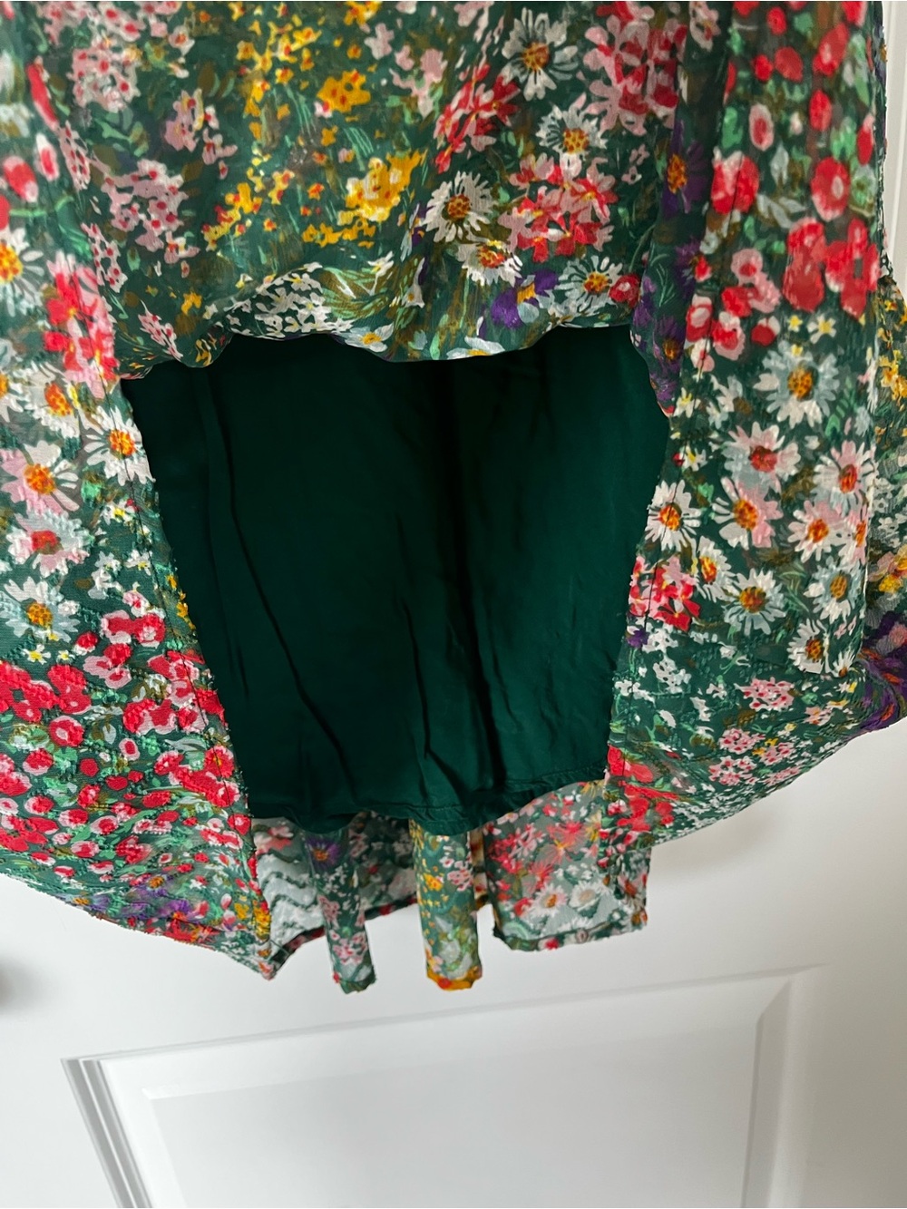 Anthropologie Green Floral V-Neck Tiered Mini Dress - Picture 7 of 8